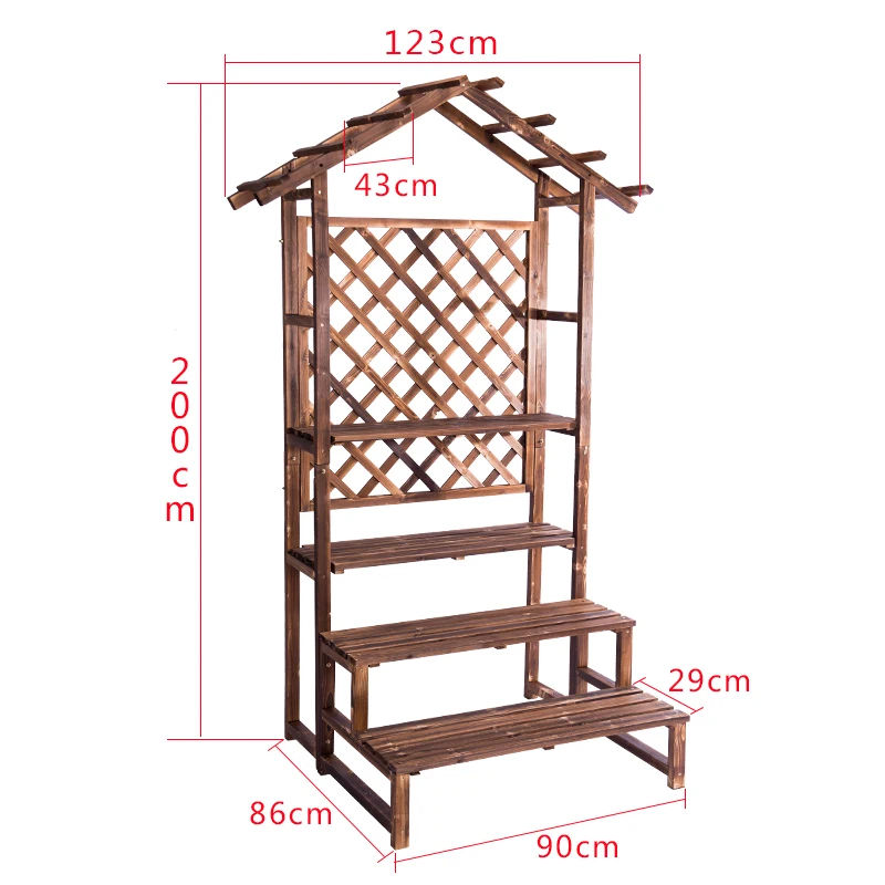 Floor flower stand wooden balcony flower rack solid wood flower rack indoor plant stand for living room flower pot plant rack - Цвет: 200x90  4 layers