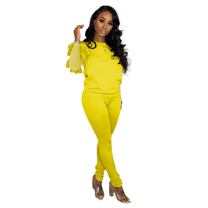 

Костюм спортивный женский из двух предметов, пикантный сетчатый укороченный Топ с длинным рукавом и длинные брюки, повседневный комплект и...