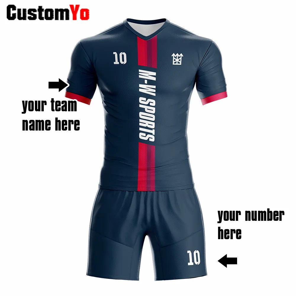 Футбольная Униформа с логотипом команды синяя футболка без рисунка|Наборы для