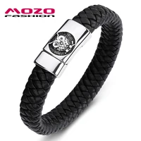 fashion classic mens bracelet black leather stainless steel magnet buckle bangle owl punk jewelry gift
