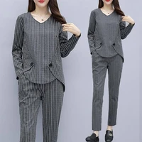 summer milk silk long sleeved suit middle aged women plus size tracksuit elegant mother loose causal two pieces suits w291