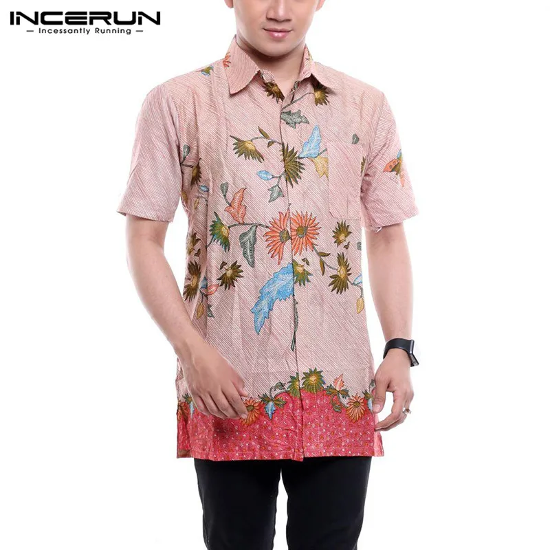 

2021 Summer Printed Shirts INCERUN Men Short Sleeve Lapel Neck Blouse Male Floral Loose Camisa Leisure Buttons Blusas Plus Size