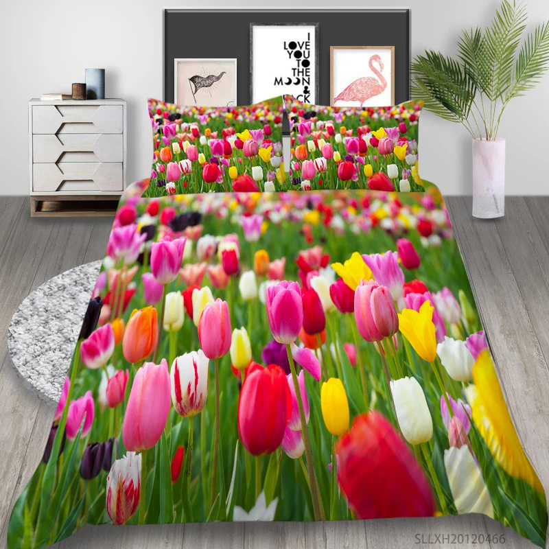 

Red Flowers Print Bedding Set Queen Size Duvet Cover Set Colourful Bedclothes Queen King Double 2/3 Pcs Bed Gift Pillowcase