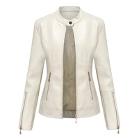 2020 new fashion spring autumn stand collar elegant womens faux leather jacket normcoreminimalist pu outwear