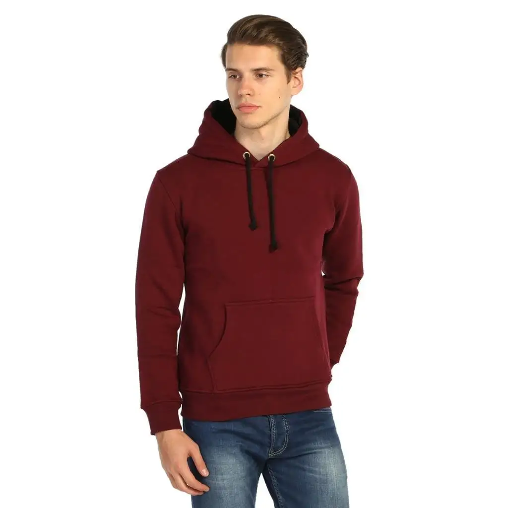 Бордового цвета зимняя утепленная кофта из хлопка с капюшоном Для мужчин мужская