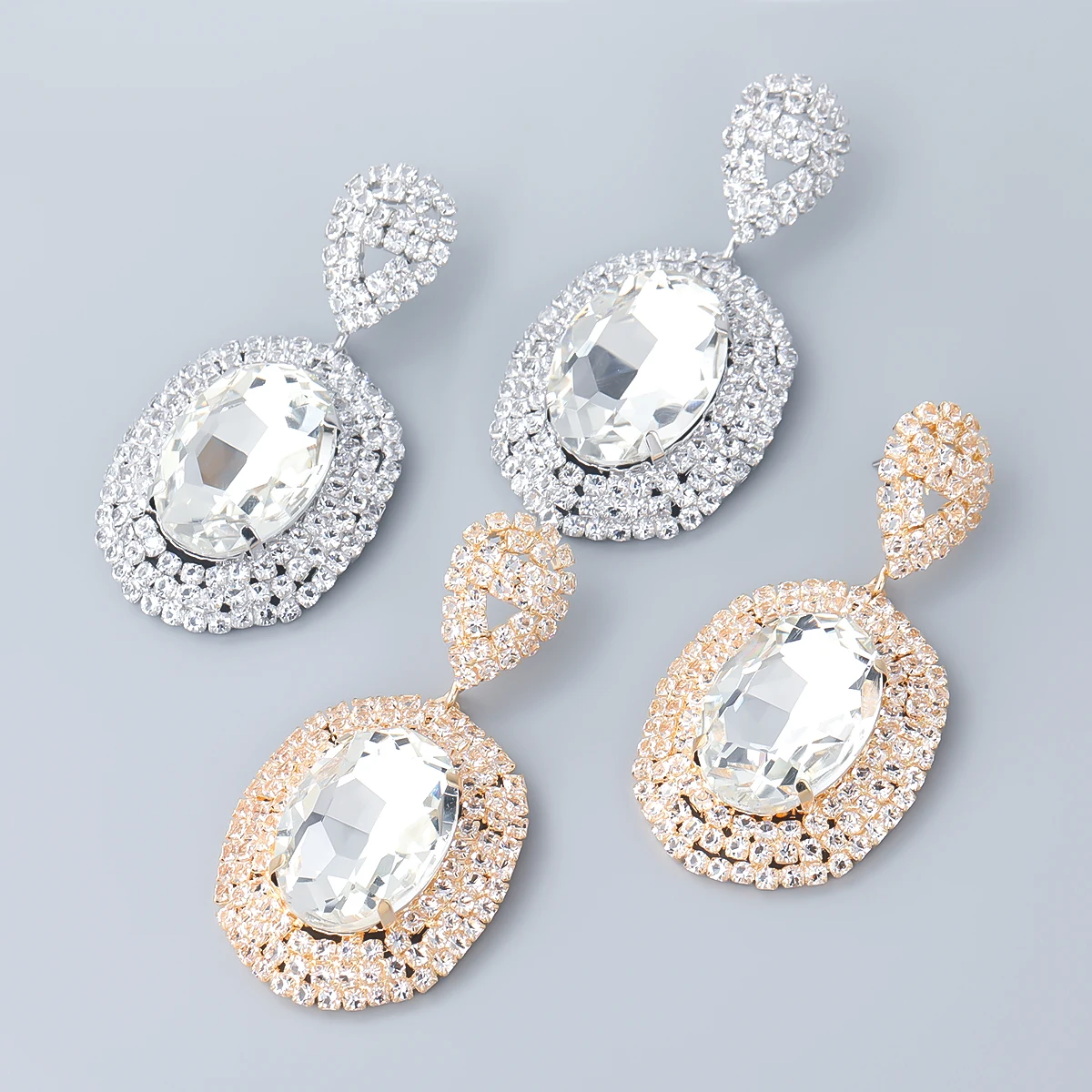 

JIJIAWENHUA New Trend Sparkling Big Rhinestone Oval women's Earrings Dinner Party Fashion Statement Jewelry Accessories