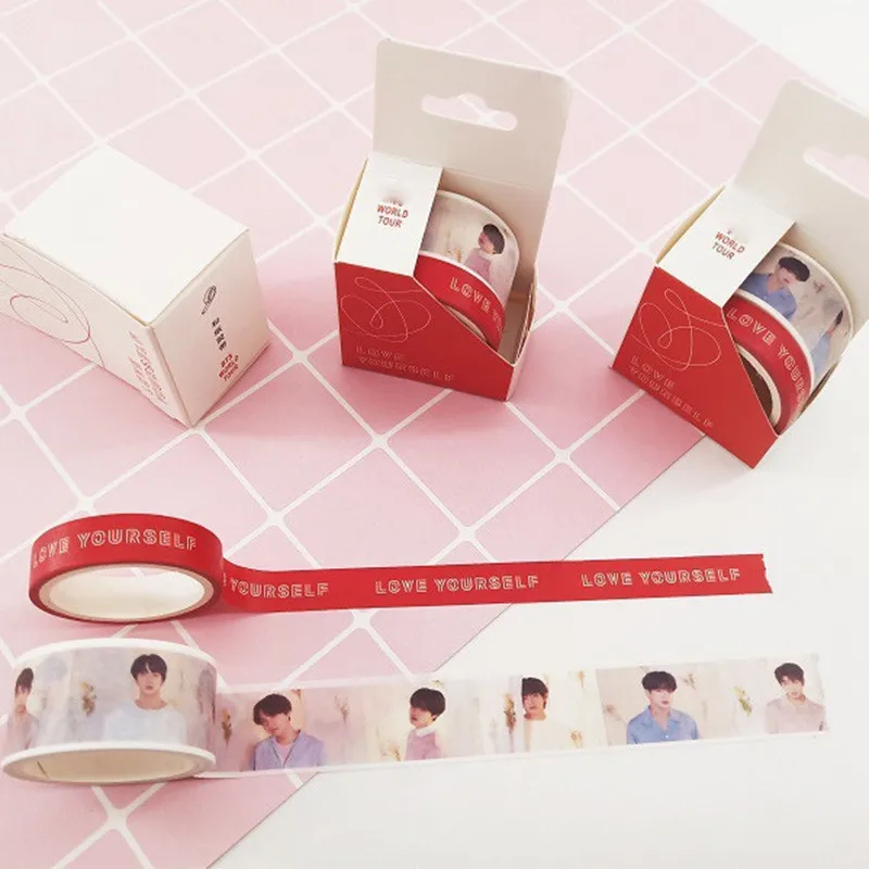

2Pcs/set Kpop Bangtan Boys Your Self Red Tapes Paper DIY Diary Masking Scrapbook Sticker 1CM*5M Top Quality Fans Gift Favorites