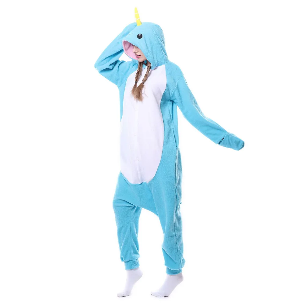 Женская пижама китов Narwhal комбинезон Kigurumis флисовая одежда для сна карнавальный