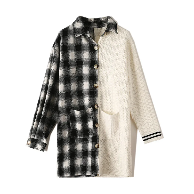 

Кардиган женский вязаный в клетку, в стиле пэчворк