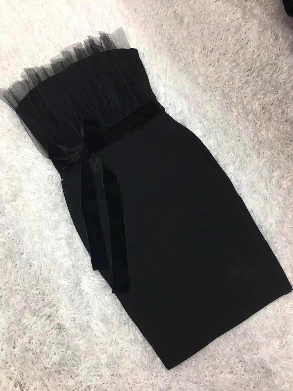 

Summer Women Rayon Fashion Sexy Strapless Sleeveless Backless Sashes Black Bandage Dress 2019 Elegant Female Mesh Party Dress