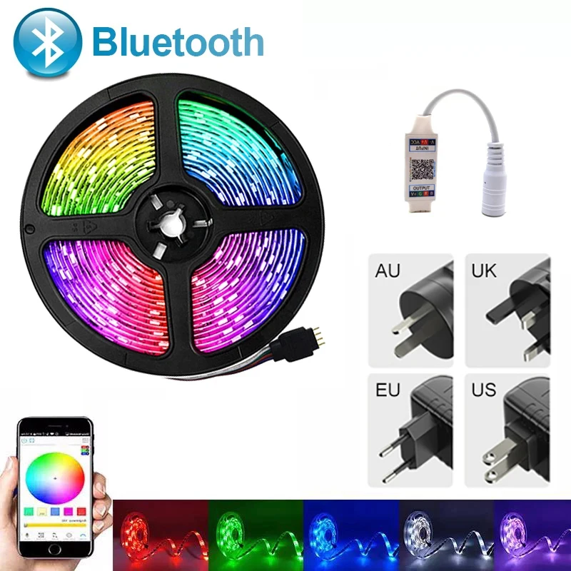 

Светодиодная лента с управлением через приложение по Bluetooth, Гибкая RGB-лента 5050, 12 В, декоративная подсветильник ка, ночник, светящаяся лента д...