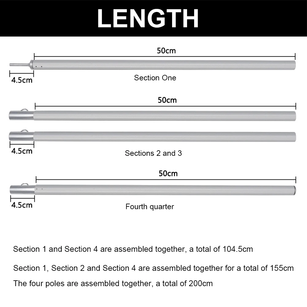 

Adjustable 2m Tarp Tent Aluminum Alloy Pole Thicken Rack Stick Rod Outdoor Camping Lightweight Canopy Awning Support Poles