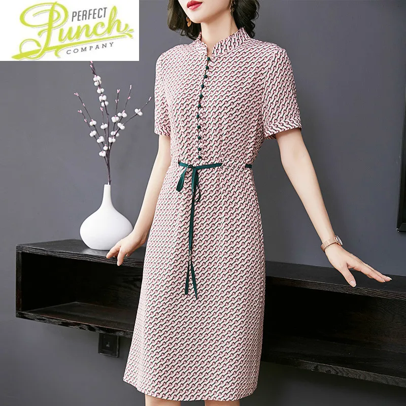 

Floral Real Silk Korean Elegant Summer Dress Midi Dresses for Women Fashion 2021 Slim Vestidos HDS20Q8816-2 Pph425