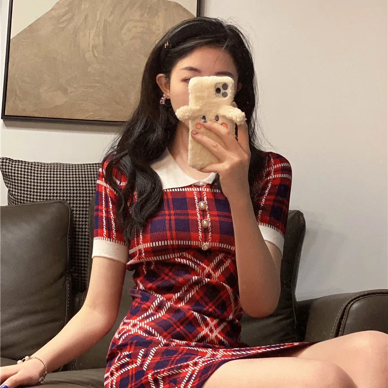 

Zaraing Summer Vintage Plaid Short Women Dress 2021 New Lapel Short Sleeve Slim Dress England Mini Dresses Outfits For Women