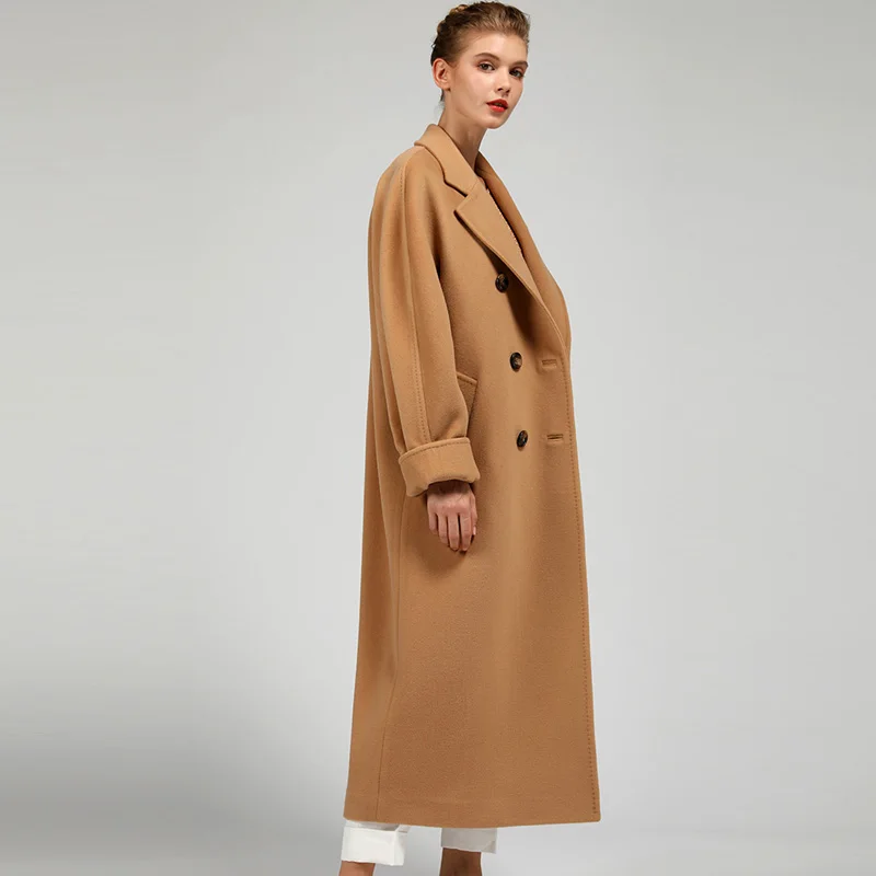 

2020 Winter Korean Double-Breasted Wool Blend Women Fashion Long Coats Oversize Cashmere Outerwear Overcoat Woolen Coat Jackets