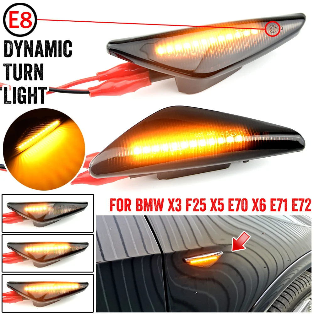 

2pc LED Dynamic Turn Signal Light Side Fender Marker Lamp Sequential Indicator Light For BMW X3 F25 X5 E70 X6 E71 E72 2008-2014