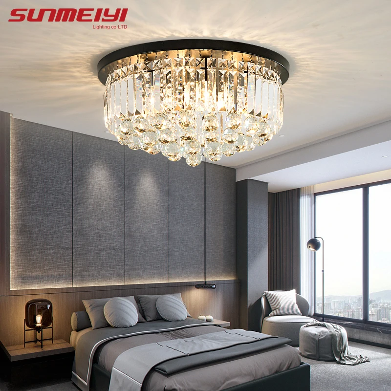 Современные светодиодные потолочные лампы с кристаллами черный потолочный
