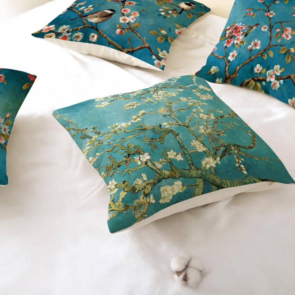 

Linen Flower Bird Tree Throw Pillow Case Cushion Cover Home Sofa Cafe Car Decor Home Hotel Decorative Pillowcase Pillow Cover