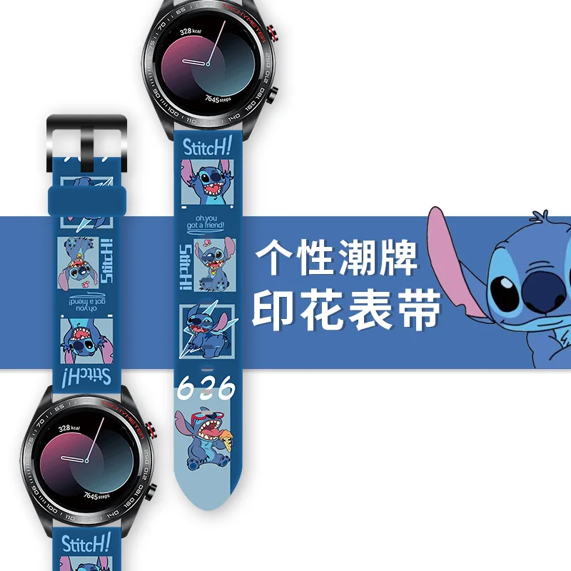 20mm 22mm Disney Mickey Stitch Cartoon Print Bracelet Strap for Samsung Glory Huami Huawei GT2 Smart Anime Cool Watch Wristband | Женская