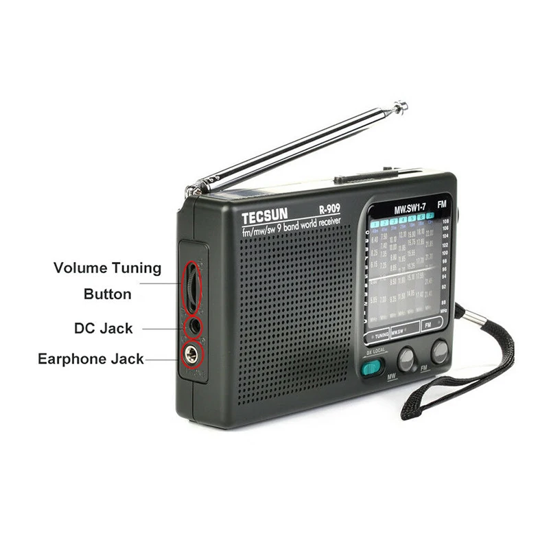Портативный радиоприемник TECSUN R-909 AM/FM карманное радио все диапазоны