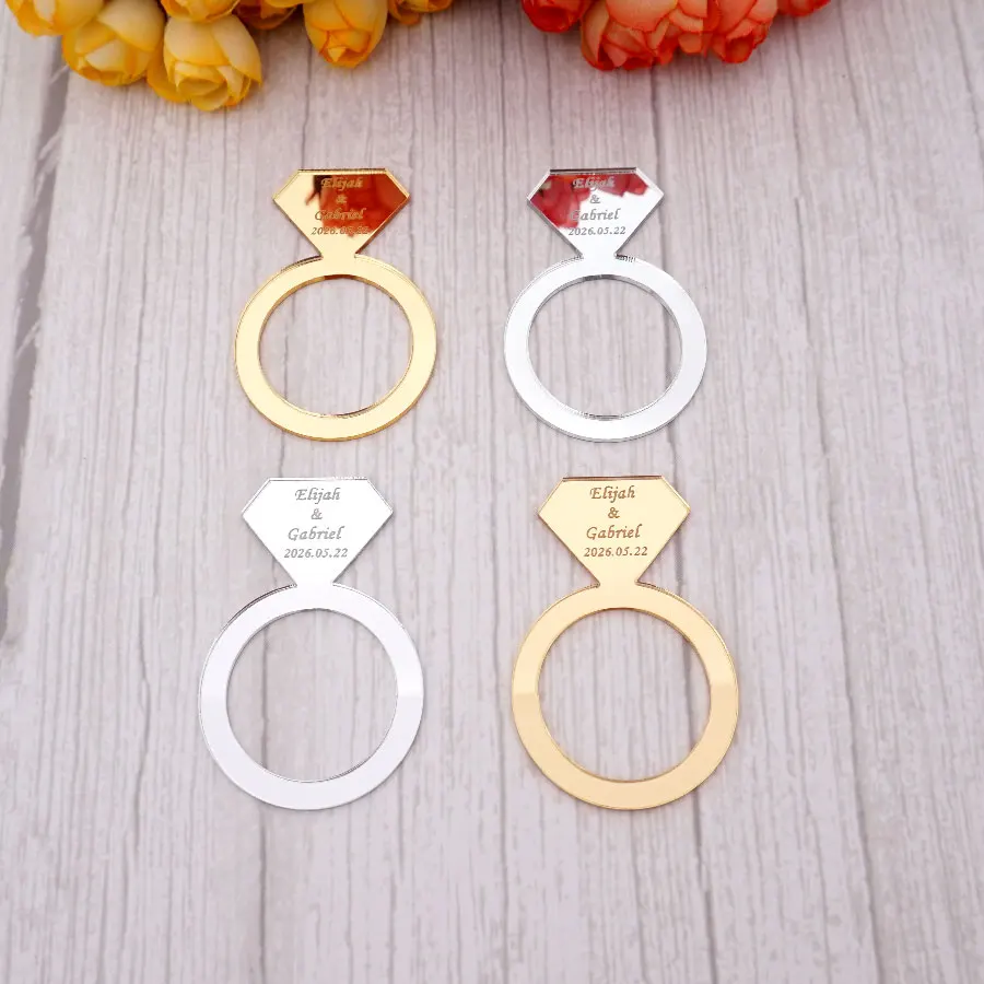 

6pcs/Lot Personalized Name Napkin Ring Engagement Party Table Ornament Custom Place Card Diamond Holder Decor