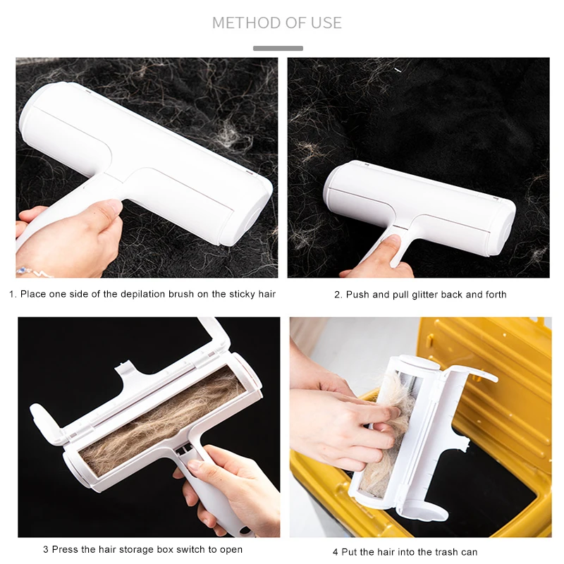 

2-Way Pet Hair Remover Roller Removing Dog Cat Hair From Furniture Self-cleaning Lint Pet Hair Remover One Hand Operate