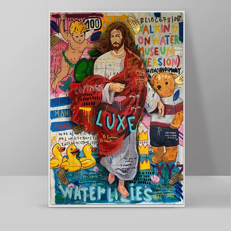 

Modern Graffiti God and Bear Pop Art Poster and Canvas Painting Print on Wall Art Picture Living Room Home Decoration