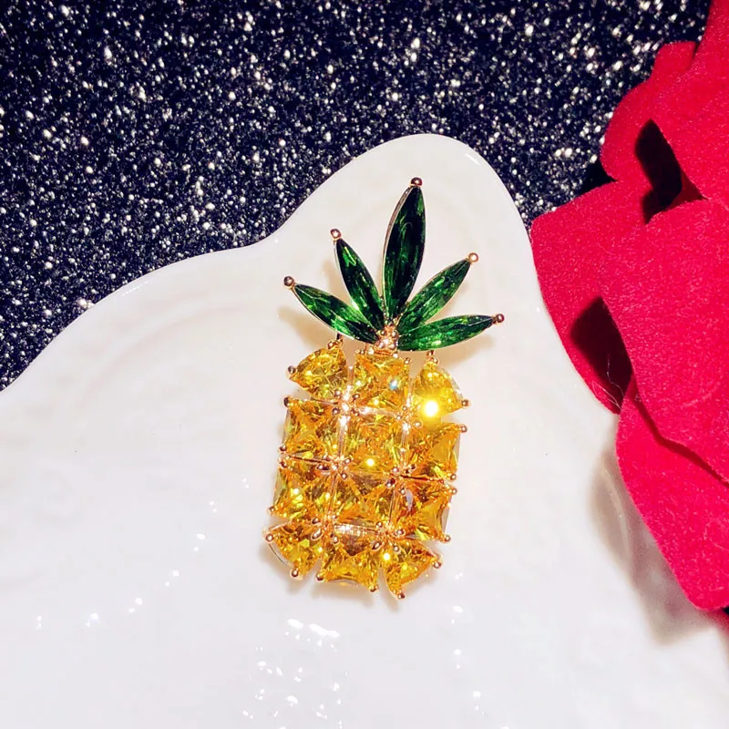 Женская Брошь в виде ананаса желтая бутоньерка с фианитами|Украшения для волос