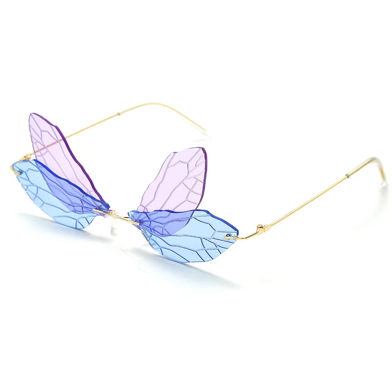 

Fashion Rimless Sunglasses Women Vintage Dragonfly Steampunk Sunglasses Men Frameless Gradient Clear Lens Glasses Shades