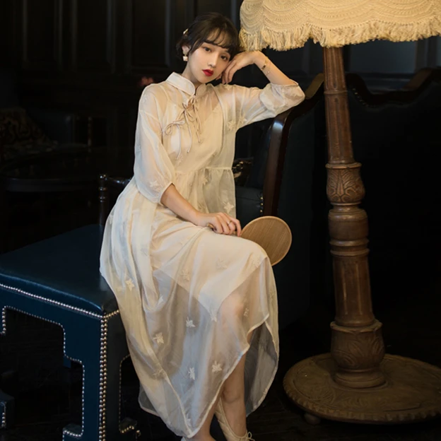 

YAMDI embroidery dress luxury elegant party vintage runway boho dresses women spring summer long sleeve a-line 2020 vestidos new