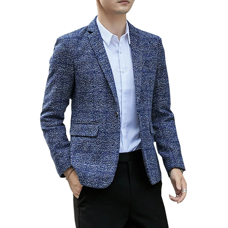 Деловой клетчатый Мужской Блейзер повседневный офисный на одной пуговице