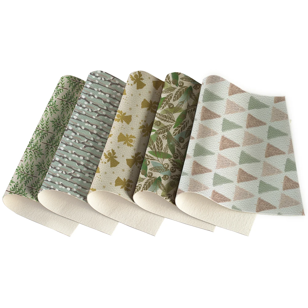 5 штук Рождественская сосна Снеговик Санта Личи Узор Искусственная кожа Лист 22*30 см для изготовления бантов и сережек DIY.