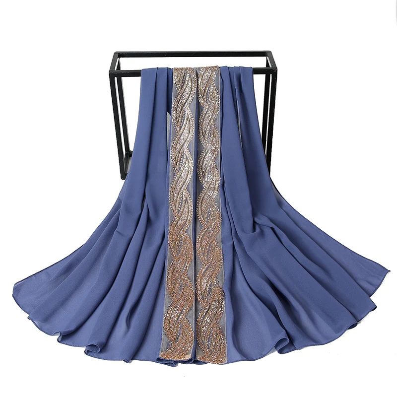 

Female Solid Color Shinny Scarf Glitter Chiffon Silk Popular Shawls Muffler Headband Hijab Summer Muslim Scarves/Wraps