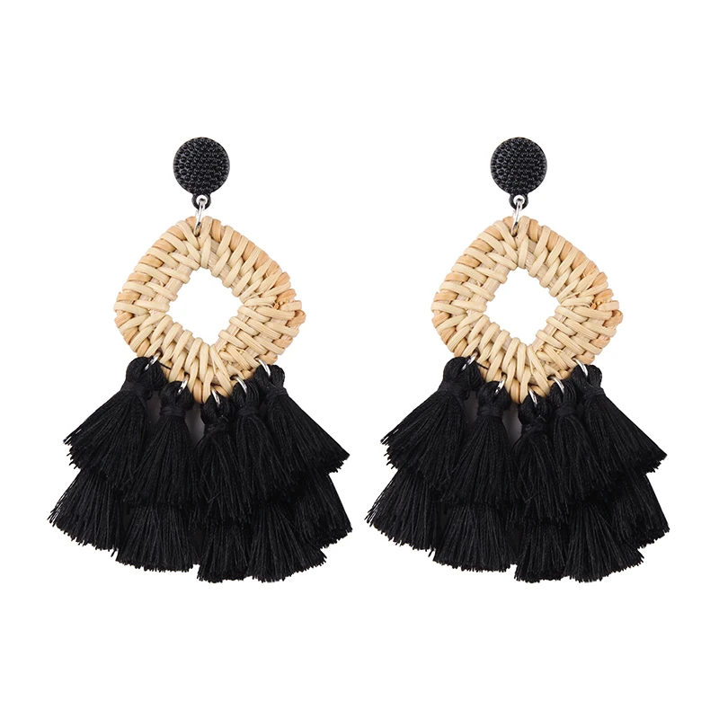 Серьги с бахромой в этническом стиле Girlgo Boho, большие кисточки,, ручная работа, большие бусины, массивные серьги, вечерние Висячие висячие серьги, подарок - Окраска металла: Style 23