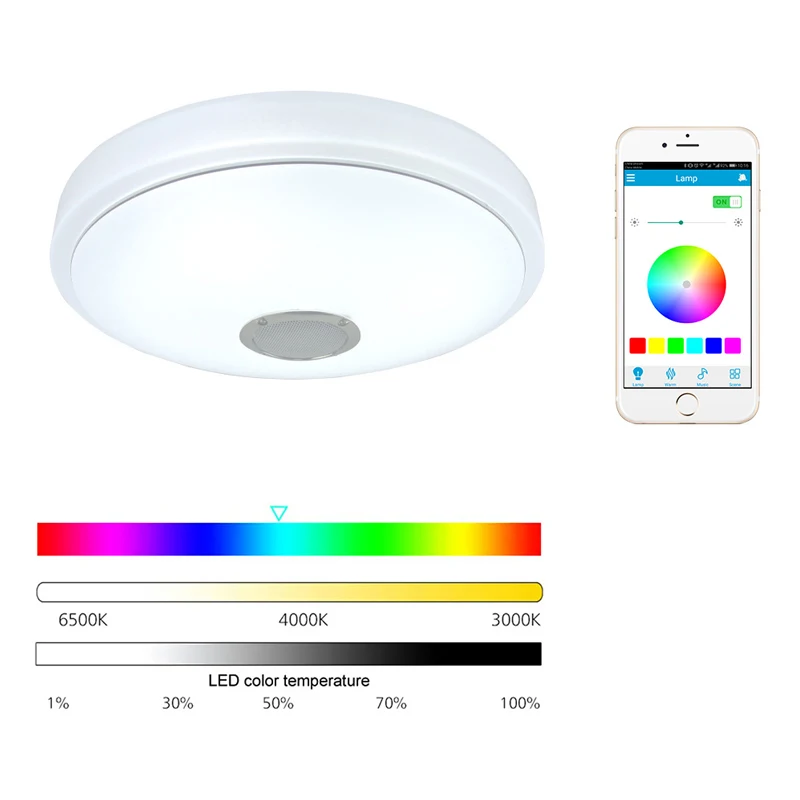 30 Вт 48 умная Музыка Светодиодный потолочный светильник RGB с регулируемой