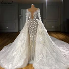 Свадебное платье невесты, из двух предметов, с длинным рукавом, жемчугом и цветами, с блестками, 2020