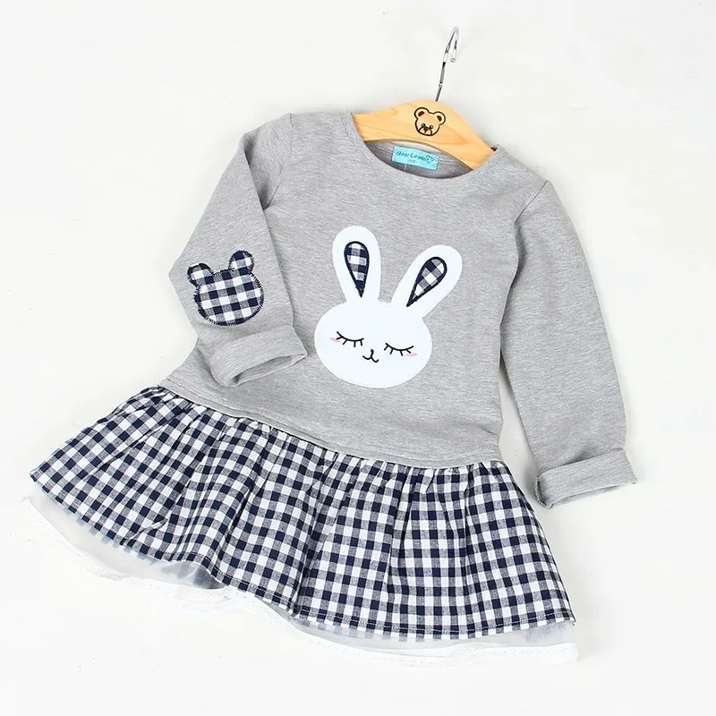 High Quality Spring Baby Girl Clothes Girl Baby Dress Long Sleeve Cartoon Embroiderie Bunny Princess Dress Clothes 3 Designs 50