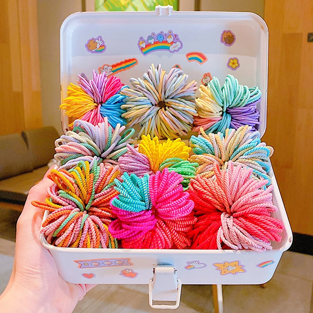 

100PCS/Set Girls Cute Colorful Basic Spiral Elastic Hair Bands Small Pigtail Hair Tie Scrunchie Rubber Band Kid Hair Accessories