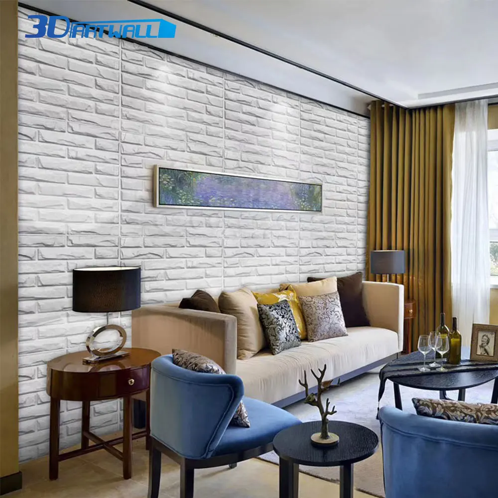 PVC 3D Refined Wall Panels Textured Wall Tiles Interior Exterior White Brick Shape Wall Decors 48 Pack