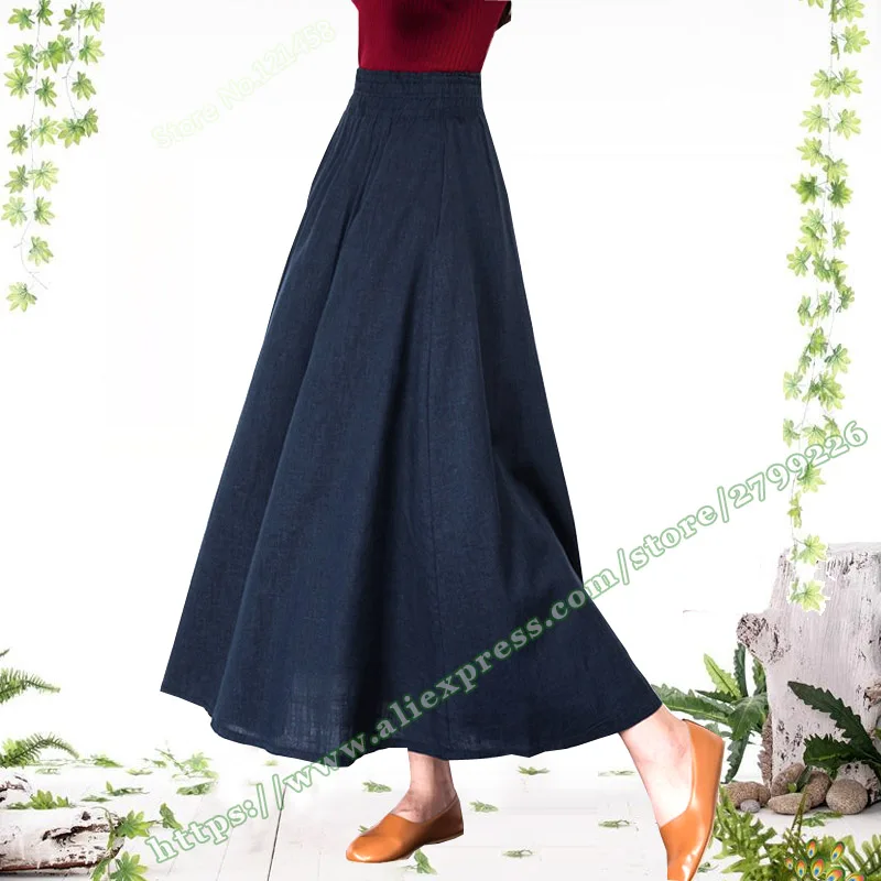 

2020 Spring Female Casual Simple Plus Large Size 6XL 7XL 8XL Black Red Cotton Linen a line Maxi Long Ladies Skirt Women Skirts