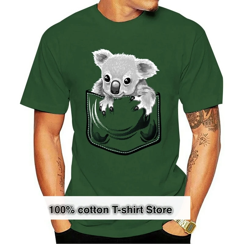 

Tops T Shirt Men koala pocket Funny Inscriptions Print Male Tshirt