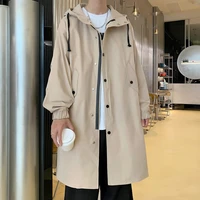 cotton hooded trench coat men fashion casual oversized long coat men streetwear korean loose windbreaker jacket mens overcoat
