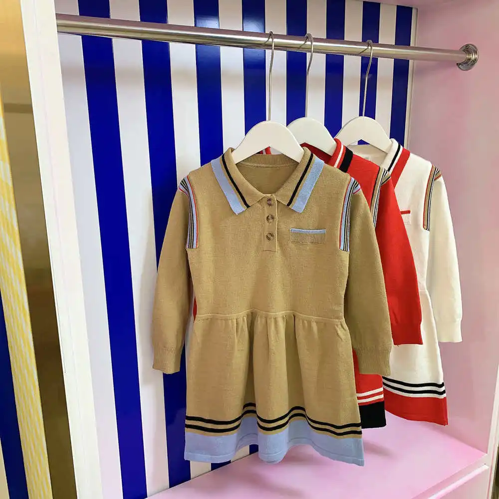 

Baby Girl Winter Clothes Dress Kids Stripe Long Skirt Casual Wear Autumn Child Knitted Sweater Girls Princess Dresses Designer
