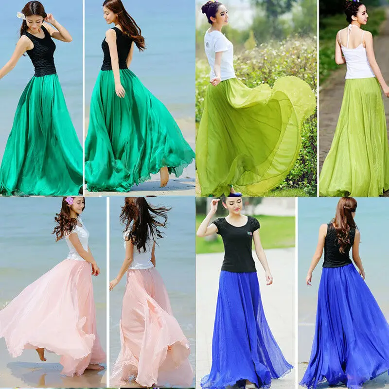 2019 модное женское Бохо Двухслойное шифоновое длинное платье макси пляжное