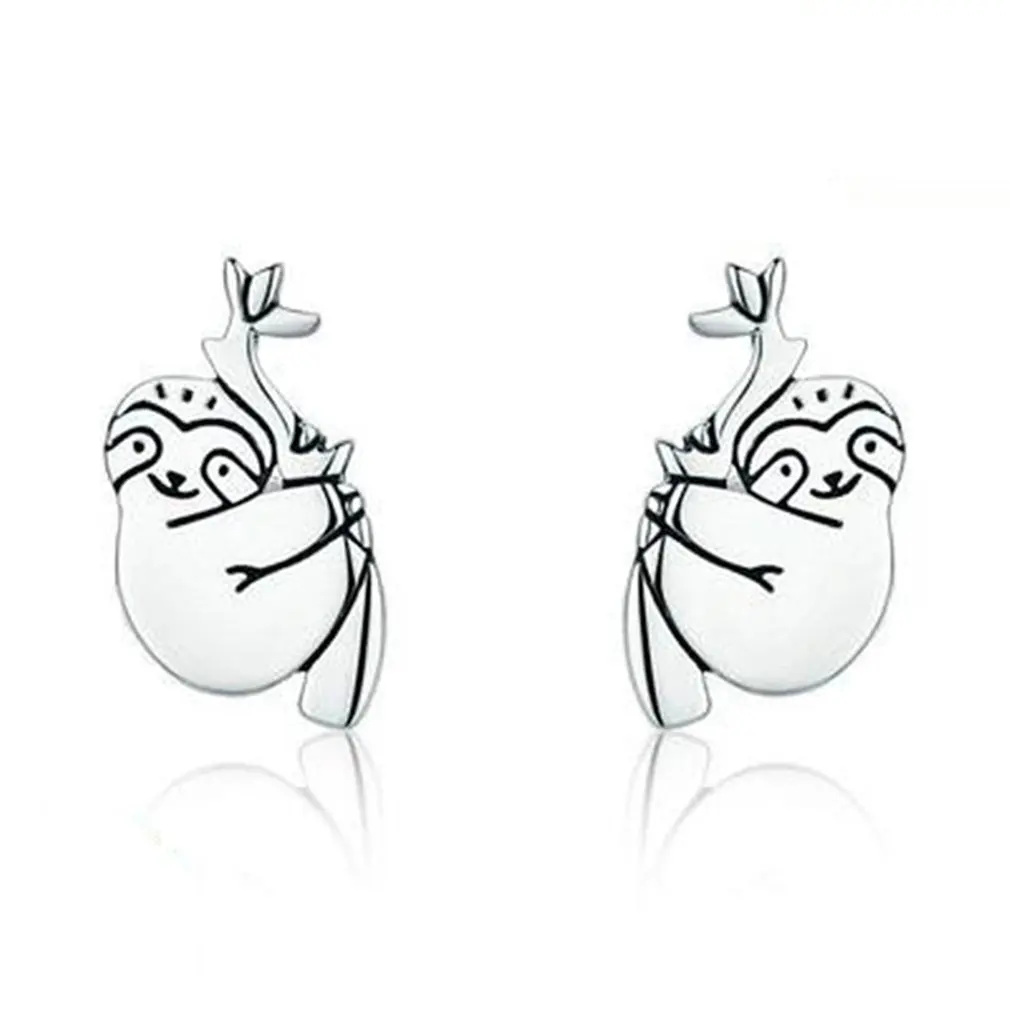 

Cute Animal Little Sloth Earrings Simple Small Sloth Plated Silver Ear Studs Creative Gifts For Women