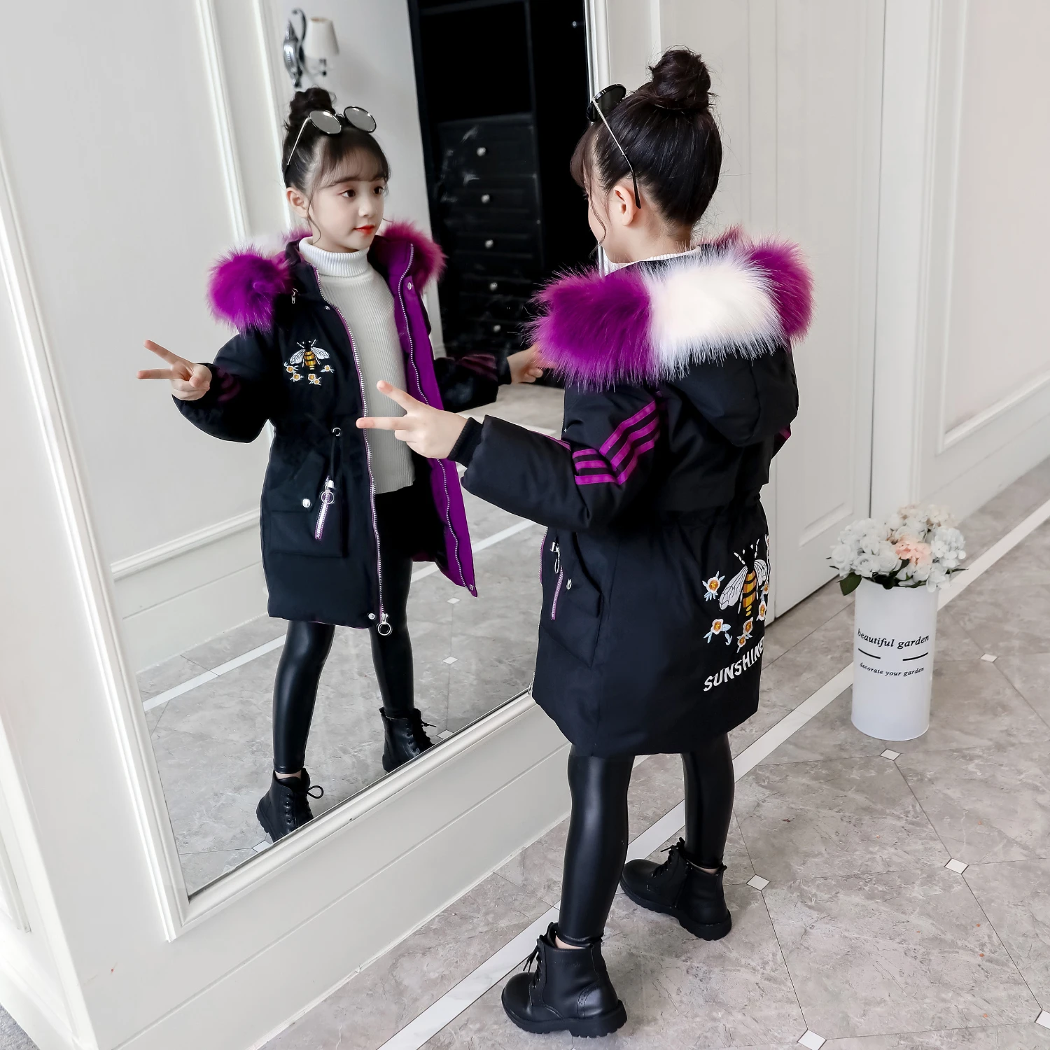 Новинка 2021 модная цветная парка с воротником из искусственного меха детская