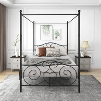 bedroom furniture metal canopy bed frame with vintage style headboard footboard easy diy assembly all parts included