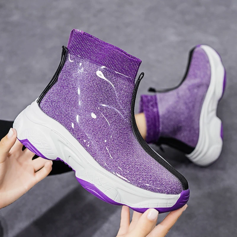 Женские высокие кроссовки толстые дышащие без шнуровки высокая подошва