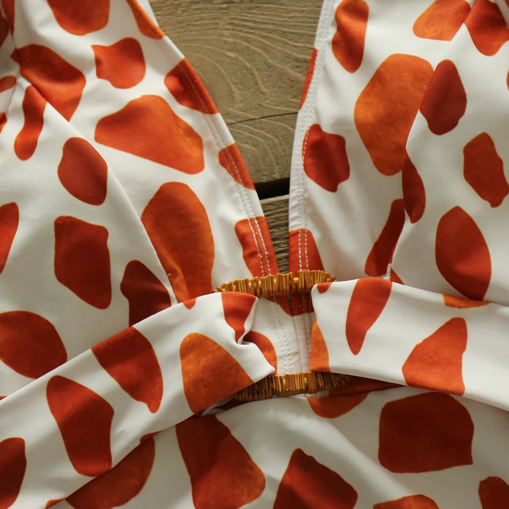 

Sexy Colorful Leopard One Piece Swimsuit 2021 Swimwear Women Long Sleeve Bather Bathing Suit Beachwear High Waist Biquini Female