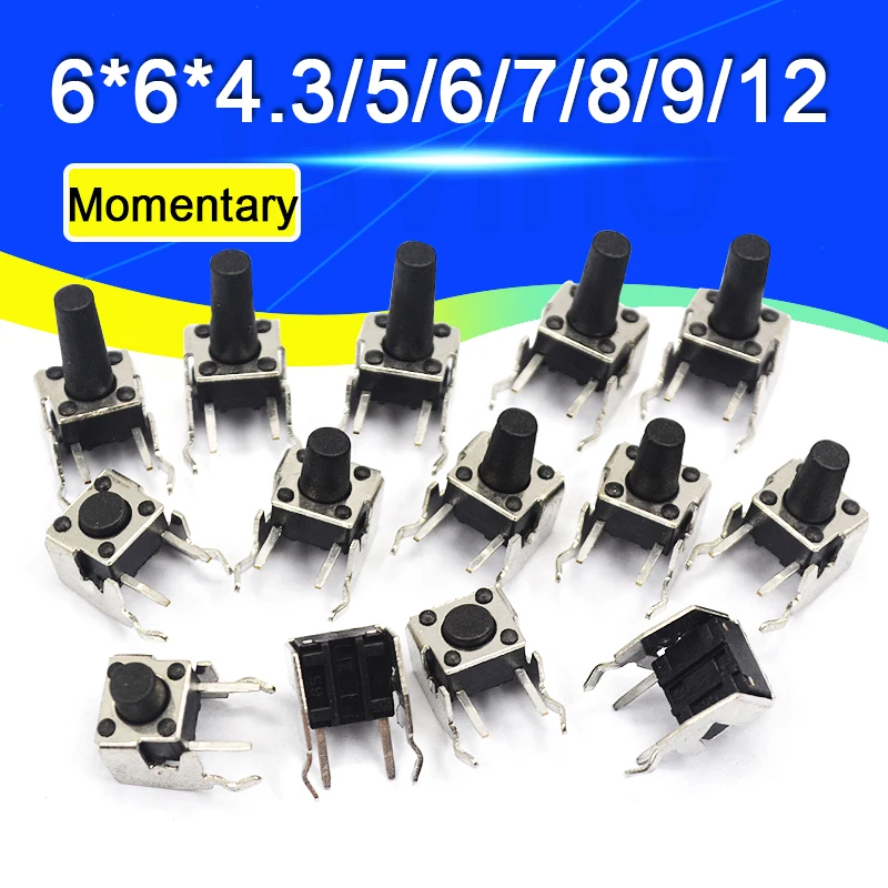 20PCS PCB Momentary Tactile Tact Push Button Switch Right Angle With stent 6*6*4.3/5/6/7/8/9/12mm 6x6x4.3/5/6/7/8/9/12 MM